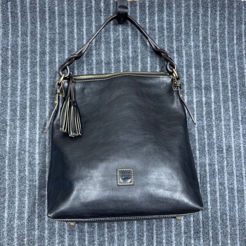 Dooney & Bourke Florentine‎ Leather Hobo Bag Black Braided Handle Tassel